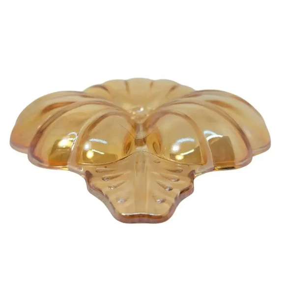 Vintage Jeannette Marigold Carnival Glass Three Leaf Clover Dish - Picture 4 of 8